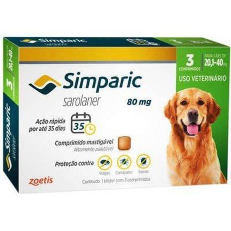 Simparic 80 Mg 20,1 a 40 kg - Caixa com 3 Comprimidos - Zoetis é ruim? Simparic 80 Mg 20,1 a 40 kg - Caixa com 3 Comprimidos - Zoetis é boa?
