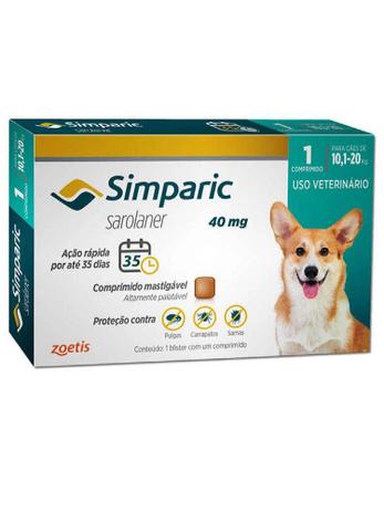 Simparic Antipulgas, Carrapatos e Sarna para cães de 10,1 a 20Kg, 3 Comprimidos. é boa?