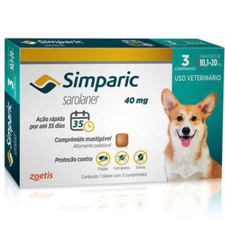 Simparic antipulgas para Cães de 10,1 a 20Kg - 40mg - cx com 3 compr - Zoetis Menor preço em Simparic antipulgas para Cães de 10,1 a 20Kg - 40mg - cx com 3 compr - Zoetis