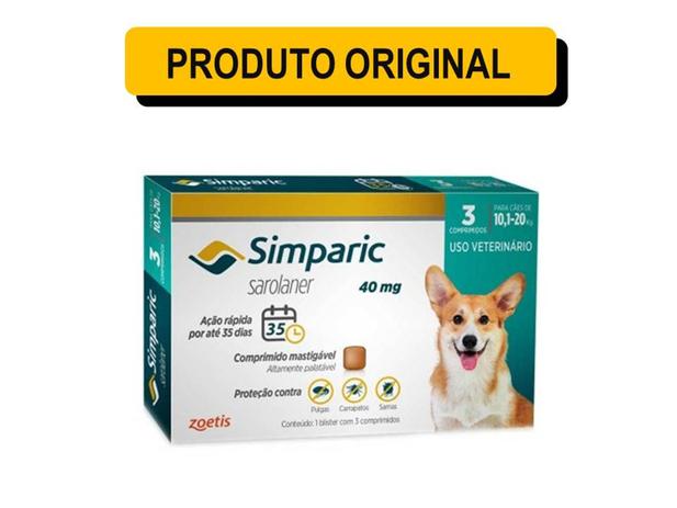 Simparic antipulgas para Cães de 10,1 a 20Kg - 40mg - cx com 3 compr - Zoetis é boa?