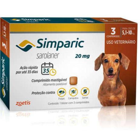 Simparic Antipulgas Para Cães De 5,1 A 10kg - 20mg - Cx Com 3 Compr - Zoetis Menor preço em Simparic Antipulgas Para Cães De 5,1 A 10kg - 20mg - Cx Com 3 Compr - Zoetis