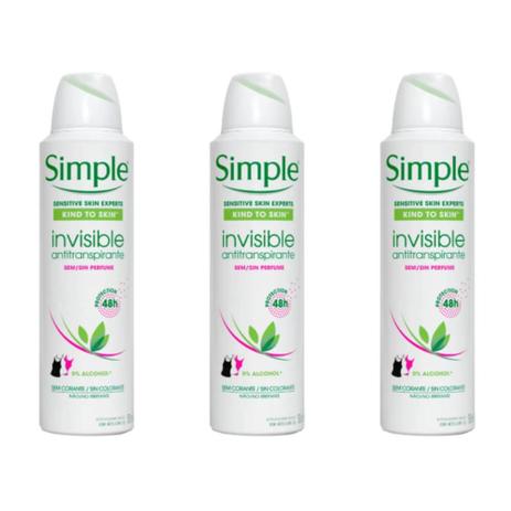 Simple Invisible Desodorante Aerosol S/ Perfume Feminino 150ml (Kit C/03) Menor preço em Simple Invisible Desodorante Aerosol S/ Perfume Feminino 150ml (Kit C/03)