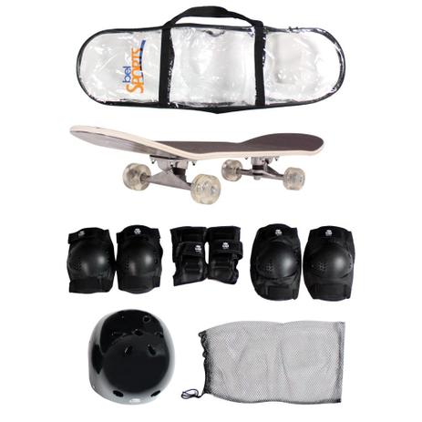 Skate Semi-Pro + Kit Proteção Joelheiras Cotoveleiras Luvas e Capacete ABS Bel - Belfix Menor preço em Skate Semi-Pro + Kit Proteção Joelheiras Cotoveleiras Luvas e Capacete ABS Bel - Belfix
