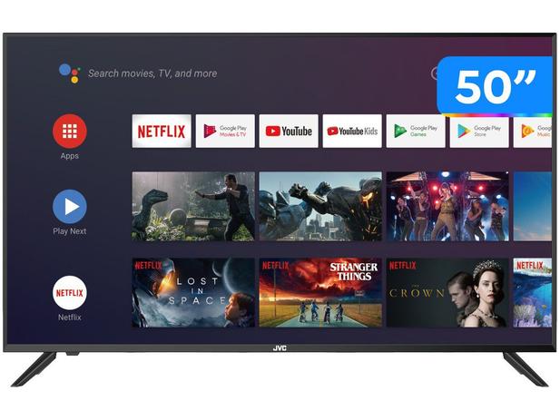 Smart TV 4K DLED 50” JVC LT-50MB508 Android – Wi-Fi Bluetooth HDR 4 HDMI 3 USB