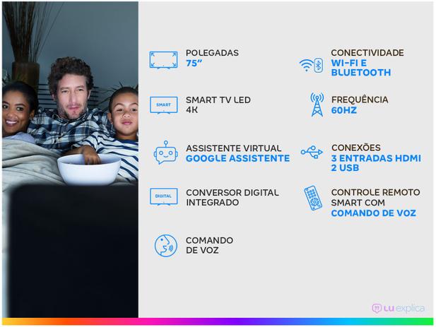 Smart TV 4K LED 75” TCL 75P715 Android - Wi-Fi Bluetooth 3 HDMI 2 USB