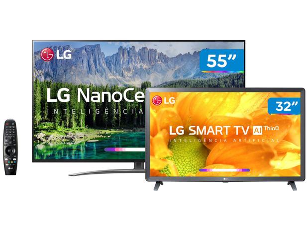 Smart TV 4K NanoCell 55” + Smart TV HD LED 32” LG - Inteligência Artificial Controle Smart Magic