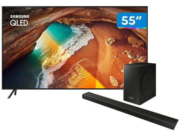 Smart TV 4K QLED 55” Samsung QN55Q60RAG Wi-Fi - HDR + Soundbar Samsung com Subwoofer 320W Menor preço em Smart TV 4K QLED 55” Samsung QN55Q60RAG Wi-Fi - HDR + Soundbar Samsung com Subwoofer 320W