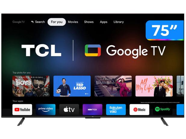 Smart TV 75” 4K LED TCL 75P735 VA 60Hz Hands – Free Wi-Fi Bluetooth HDR Alexa Google Assistente