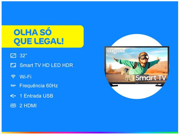 Smart TV LED 32” Samsung 32T4300A - Wi-Fi HDR 2 HDMI 1 USB