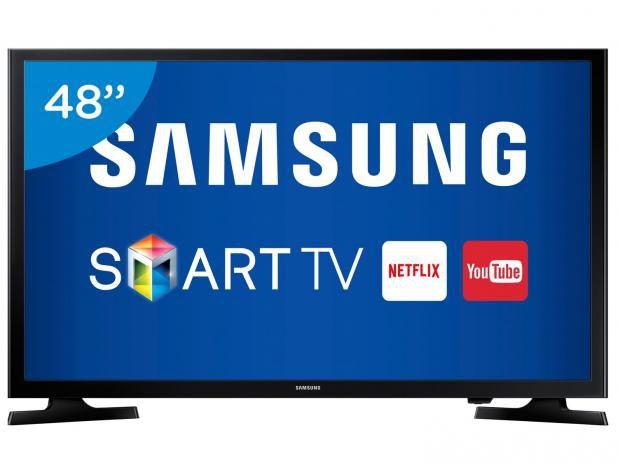 Smart TV LED 48" Full HD Samsung 48J5200 2 HDMI 1 USB Wi-Fi Integrado Conversor Digital