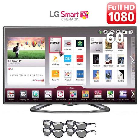 Smart TV LED 60 Polegadas LG Slim 3D TV 4 Óculos 60LA6200