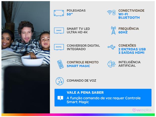 Smart TV UHD 4K LED 50” LG 50UN7310PSC Wi-Fi - Bluetooth Inteligência Artificial 3 HDMI 2 USB