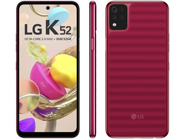 Smartphone LG K52 64GB Vermelho 4G Octa-Core 3GB RAM Tela 6,6” Câm. Quádrupla + Selfie 8MP