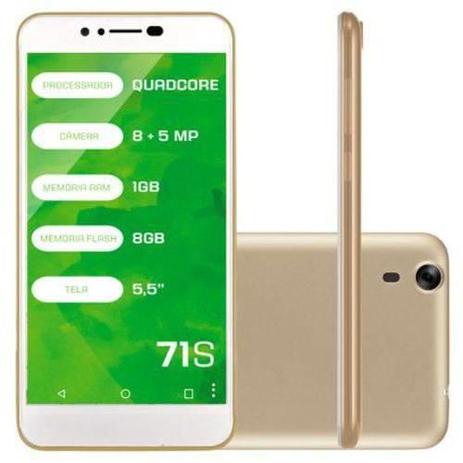Smartphone Mirage 71S Dual Chip 3G RAM 1GB Quad Core Tela 5.5 Dual Camera 8MP+5MP Android 5.1 Dourado - 1002