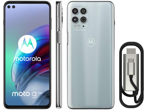 Smartphone Motorola Moto G100 e Cabo USB-C/HDMI - 256GB Luminous Sky 12GB RAM 6,7” Câm. Quádrupla