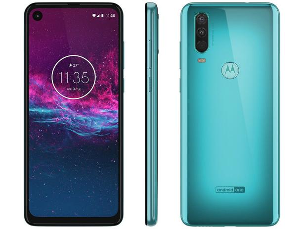 Smartphone Motorola One Action 128GB Aqua Marine - 4G 4GB RAM 6,34” Câm. Tripla + Câm. Selfie 12MP