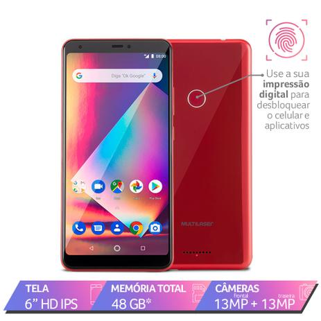 Smartphone Multilaser MS60Z 2GB RAM Tela 6” IPSHD 16GB Android 8.1 Câmera 13MP+13MP Com Sensor Digital Vermelho/Preto + Cartão Memória 32GB - NB742 Menor preço em Smartphone Multilaser MS60Z 2GB RAM Tela 6” IPSHD 16GB Android 8.1 Câmera 13MP+13MP Com Sensor Digital Vermelho/Preto + Cartão Memória 32GB - NB742