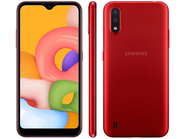 Smartphone Samsung Galaxy A01 32GB Vermelho - 2GB RAM Tela 5,7” Câm. Dupla + Câm. Selfie 5MP