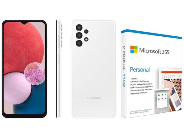 Menor preço em Smartphone Samsung Galaxy A13 128GB Branco 4G - Octa-Core + Microsoft 365 Personal Office 365 1TB