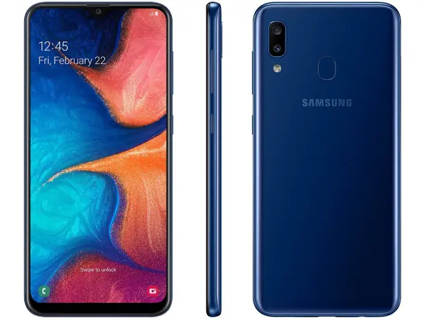 Smartphone Samsung Galaxy A20 32GB Azul 4G - 3GB RAM 6,4” Câm