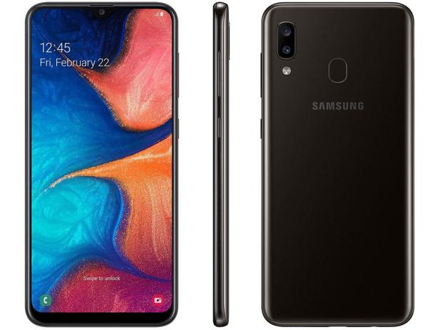 Smartphone Samsung Galaxy A20 32GB Preto 4G - 3GB RAM 6,4” Câm. Dupla +  Câm. Selfie 8MP - Galaxy A20 - Magazine Luiza