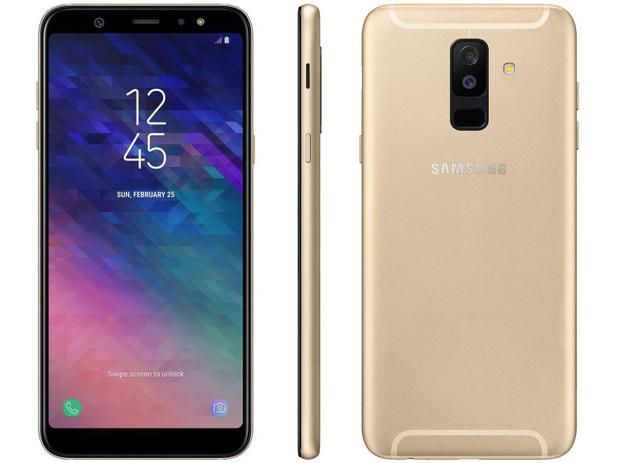 Smartphone Samsung Galaxy A6+ 64GB Dourado - Dual Chip 4G Câm. 16MP e 5MP + Selfie 24MP Flash
