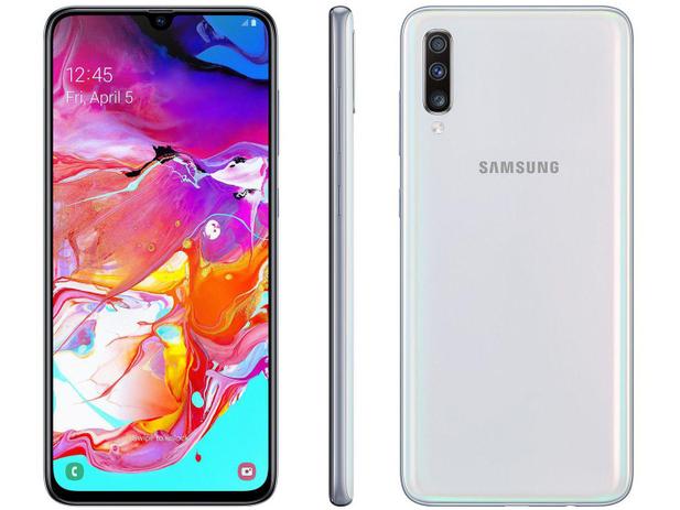 Smartphone Samsung Galaxy A70 128GB Branco 4G - 6GB RAM Tela 6,7” Câm. Tripla + Selfie 32MP