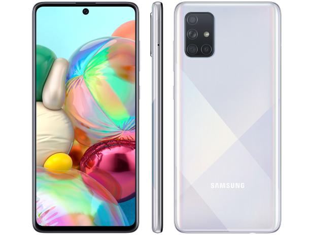 Smartphone Samsung Galaxy A71 128GB Prata 4G - 6GB RAM Tela 6,7” Câm. Quádrupla + Selfie 32MP