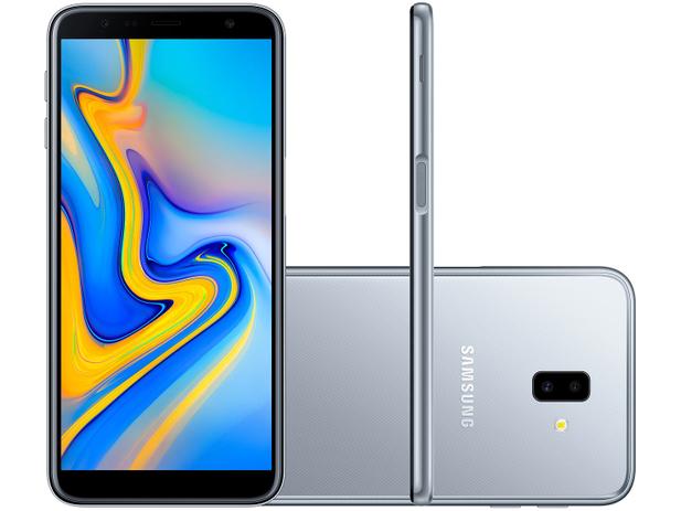 Smartphone Samsung Galaxy J6+ 32GB Prata 4G - 3GB RAM Tela 6” Câm. Dupla + Câm. Selfie 8MP Menor preço em Smartphone Samsung Galaxy J6+ 32GB Prata 4G - 3GB RAM Tela 6” Câm. Dupla + Câm. Selfie 8MP