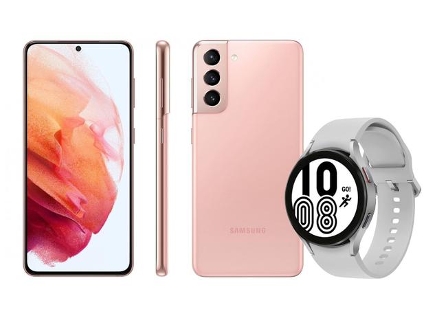 Smartphone Samsung Galaxy S21 128GB Rosa 5G - 8GB RAM + Smartwatch Watch4 BT Prata 44mm Menor preço em Smartphone Samsung Galaxy S21 128GB Rosa 5G - 8GB RAM + Smartwatch Watch4 BT Prata 44mm