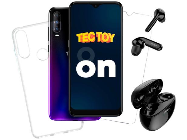 Smartphone Tectoy On, 128GB, RAM 4GB, Octa-Core, Câmera Tripla 48MP, Azul Camaleão, Fone de Ouvido Bluetooth + Película e Capa Protetora