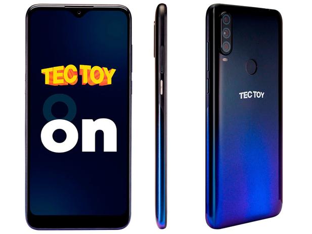 Smartphone TecToy On 128GB Azul 4GB RAM Tela 6,22 - Câm. Tripla + Selfie 8MP + Fone Bluetooth