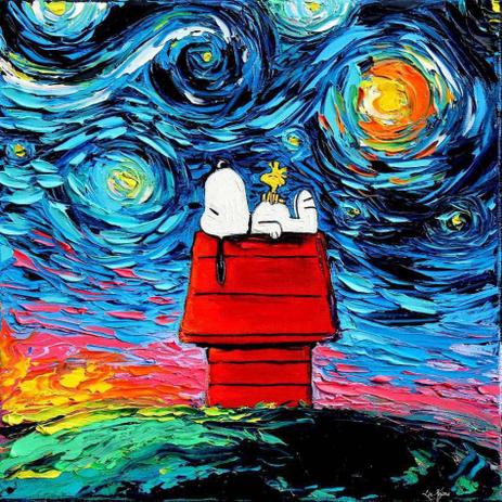 Snoopy e a Noite Estrelada - Liu Kojima - Tela 50x50 Para Quadro - Santhatela é ruim? Snoopy e a Noite Estrelada - Liu Kojima - Tela 50x50 Para Quadro - Santhatela é boa?