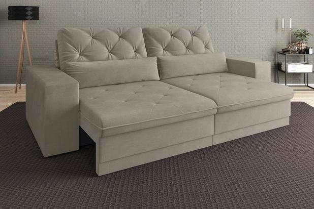 Sofá 3 Lugares Net Royale Assento Retrátil e Reclinável Areia 2,00m (L) - Netsofas Menor preço em Sofá 3 Lugares Net Royale Assento Retrátil e Reclinável Areia 2,00m (L) - Netsofas