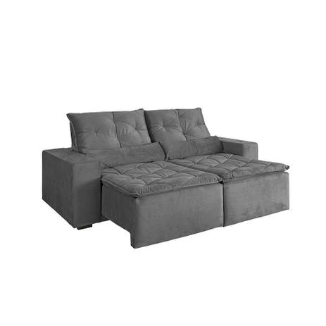 Sofá 3 Lugares Retrátil e Reclinável Macaé Veludo Cinza 230 cm - Estofart Menor preço em Sofá 3 Lugares Retrátil e Reclinável Macaé Veludo Cinza 230 cm - Estofart