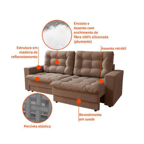 Sofá 3 Lugares Retrátil Lubeck Plush Suede Bege - Mobly