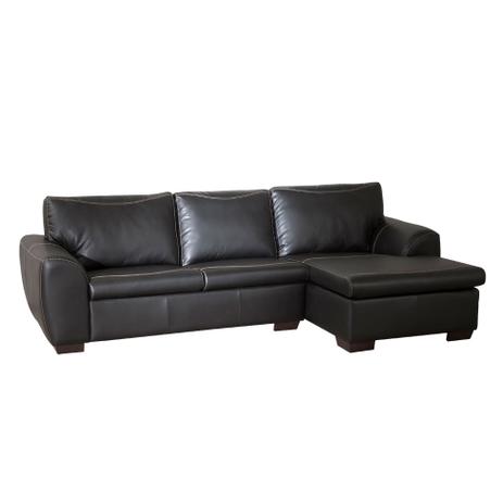 Sofá 3 Lugares Virginia Com Chaise Couro Preto Mempra Sofá 3 Lugares Virginia Com Chaise Couro Preto Mempra