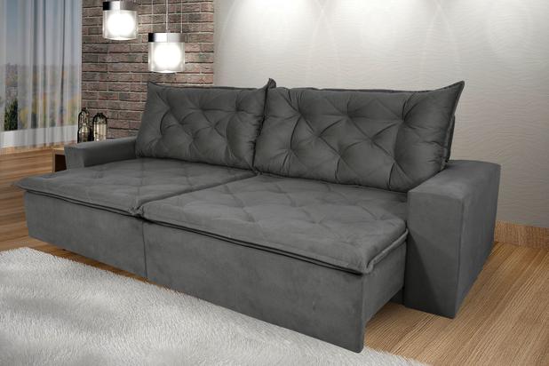 Sofá 5 Lugares Com Pillow Retrátil e Reclinável 2,70m Ravi Veludo Cinza - Rifletti Estofados Menor preço em Sofá 5 Lugares Com Pillow Retrátil e Reclinável 2,70m Ravi Veludo Cinza - Rifletti Estofados