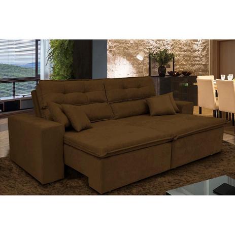 Sofá Cairo 2,02m Retrátil, Reclinável com Molas no Assento e 4 Almofadas Tecido Suede Café - Cama InBox Menor preço em Sofá Cairo 2,02m Retrátil, Reclinável com Molas no Assento e 4 Almofadas Tecido Suede Café - Cama InBox