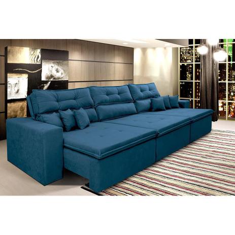 Sofá Cairo 3,52m Retrátil, Reclinável Molas no Assento e 6 Almofadas Tecido Suede Azul - Cama InBox Menor preço em Sofá Cairo 3,52m Retrátil, Reclinável Molas no Assento e 6 Almofadas Tecido Suede Azul - Cama InBox