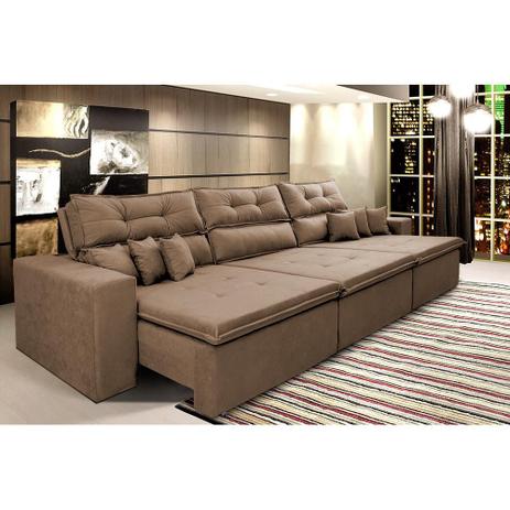 Sofá Cairo. 3,82m Retrátil, Reclinável com Molas no Assento e 6 Almofadas Tecido Suede Café - CAMA INBOX Menor preço em Sofá Cairo. 3,82m Retrátil, Reclinável com Molas no Assento e 6 Almofadas Tecido Suede Café - CAMA INBOX