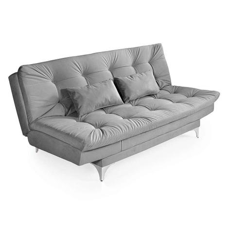 Sofá-Cama 3 Lugares Casal com Chaise Versátil Veludo Liso Cinza - Império Estofados Menor preço em Sofá-Cama 3 Lugares Casal com Chaise Versátil Veludo Liso Cinza - Império Estofados