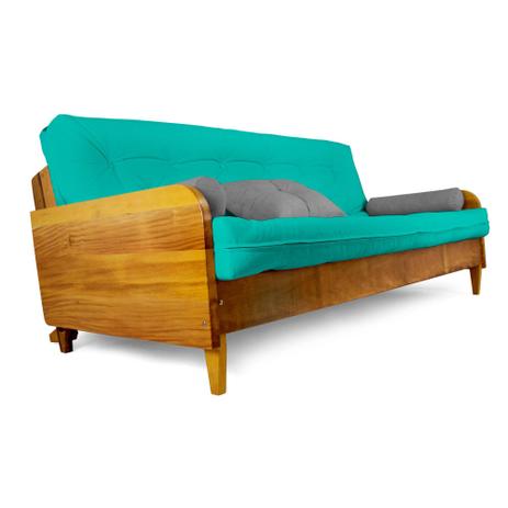 Sofá Cama Paris Acquablock Azul Turquesa Madeira Maciça Nobre - R9 Design Futon Menor preço em Sofá Cama Paris Acquablock Azul Turquesa Madeira Maciça Nobre - R9 Design Futon