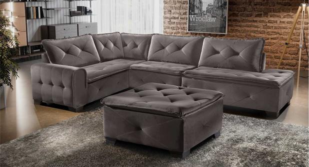 Sofá de Canto 5 Lugares com Chaise e Puff Lupi Villa Mobi Veludo Avelã é boa?