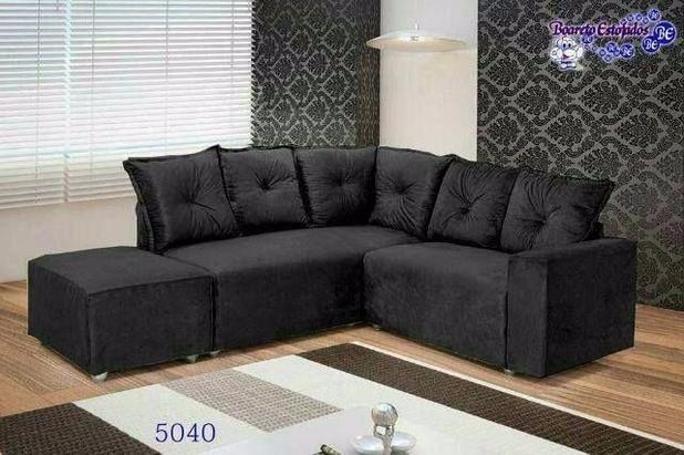 Sofá de canto 5 Lugares com Puff 5040 Almofadas soltas - Preto Boareto Menor preço em Sofá de canto 5 Lugares com Puff 5040 Almofadas soltas - Preto Boareto