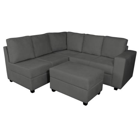 Sofá De Canto 5 Lugares Sofia Com Puff 1,96m X 1,01m Veludo Cinza - Rifletti Estofados Menor preço em Sofá De Canto 5 Lugares Sofia Com Puff 1,96m X 1,01m Veludo Cinza - Rifletti Estofados