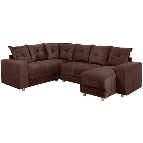 Sofá De Canto Com Chaise 6 Lugares 5070 Tecido Suede Almofadas Soltas Marrom - Boareto Menor preço em Sofá De Canto Com Chaise 6 Lugares 5070 Tecido Suede Almofadas Soltas Marrom - Boareto