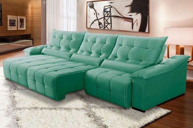 Sofa Grande 380 Cm Retratil Duplo Molejo Reclinavel D28 Palladium Veludo Azul Claro Grandellar Sofas Magazine Luiza
