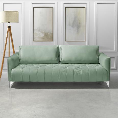 Menor preço em Sofá Living 2,15m -  4 Lugares B158 - Tecido Veludo Verde Água com vivo na cor Cinza claro 786/788  - Pés Cromados - Bragalar