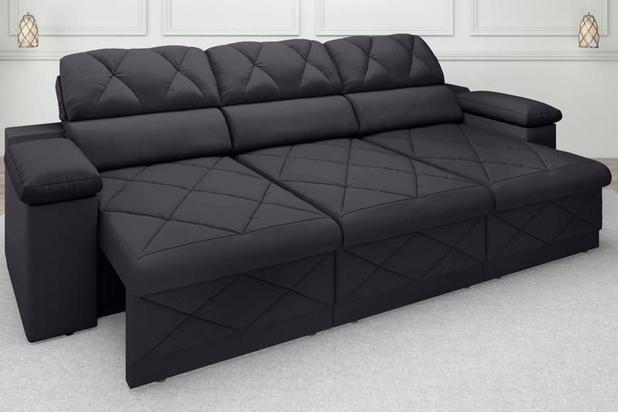 Sofá New Ripley 2,05m Assento Retrátil e Reclinável Velosuede Preto - NETSOFAS Menor preço em Sofá New Ripley 2,05m Assento Retrátil e Reclinável Velosuede Preto - NETSOFAS